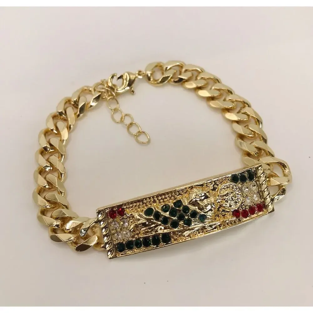14K Gold Plated San Judas Bracelet Cuban Chain Bracelet Oro Laminado Men Women